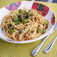 Creamy Asparagus Noodles with Chorico